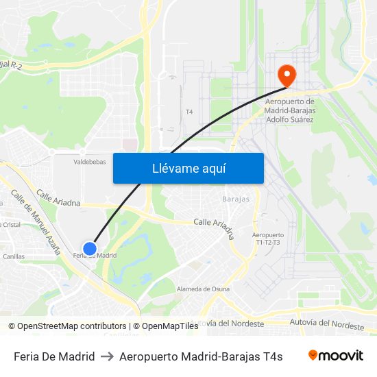 Feria De Madrid to Aeropuerto Madrid-Barajas T4s map
