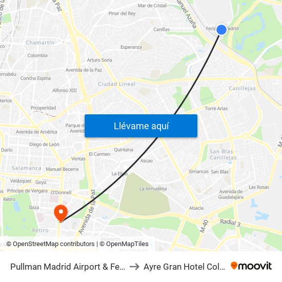 Pullman Madrid Airport & Feria to Ayre Gran Hotel Colón map