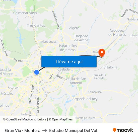 Gran Vía - Montera to Estadio Municipal Del Val map