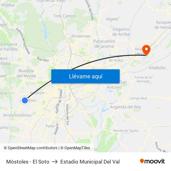 Móstoles - El Soto to Estadio Municipal Del Val map