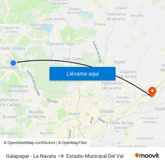 Galapagar - La Navata to Estadio Municipal Del Val map