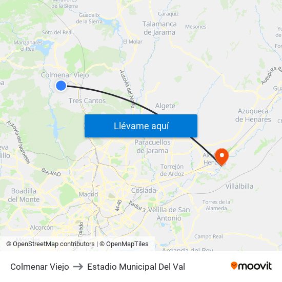 Colmenar Viejo to Estadio Municipal Del Val map