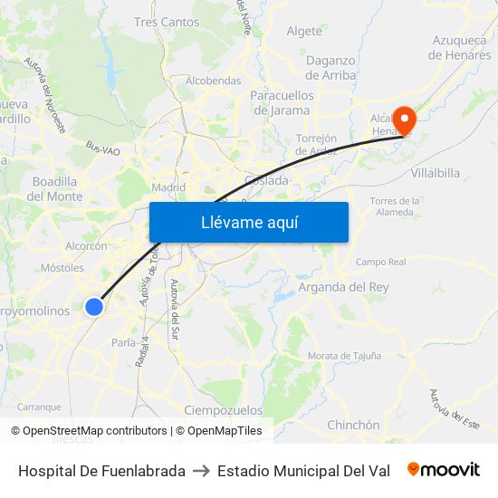Hospital De Fuenlabrada to Estadio Municipal Del Val map