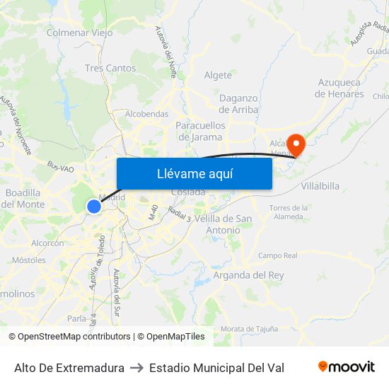 Alto De Extremadura to Estadio Municipal Del Val map