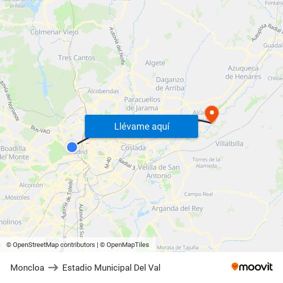 Moncloa to Estadio Municipal Del Val map