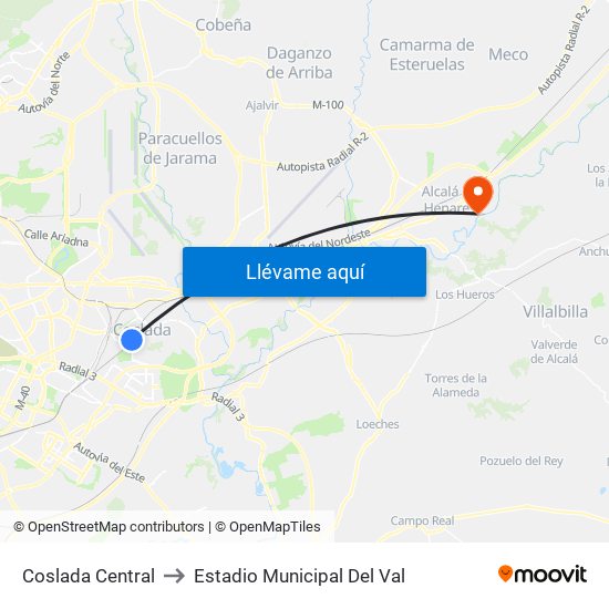 Coslada Central to Estadio Municipal Del Val map