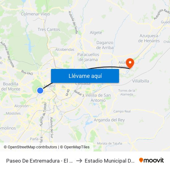 Paseo De Extremadura - El Greco to Estadio Municipal Del Val map