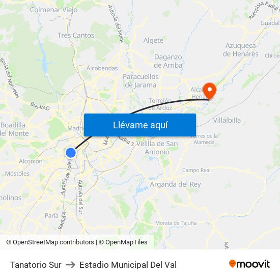 Tanatorio Sur to Estadio Municipal Del Val map