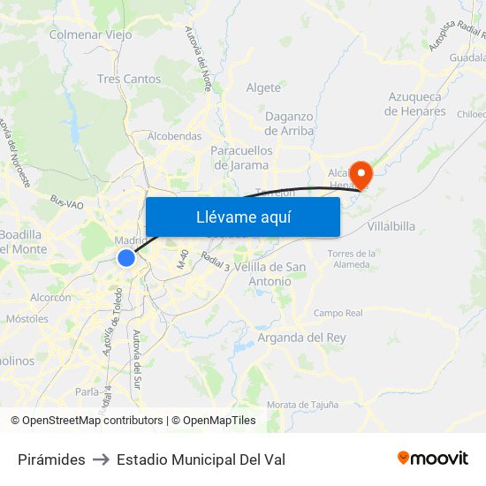 Pirámides to Estadio Municipal Del Val map