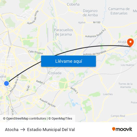 Atocha to Estadio Municipal Del Val map
