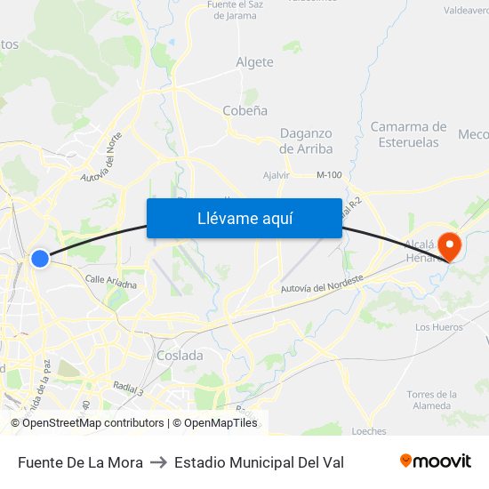 Fuente De La Mora to Estadio Municipal Del Val map