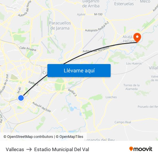 Vallecas to Estadio Municipal Del Val map