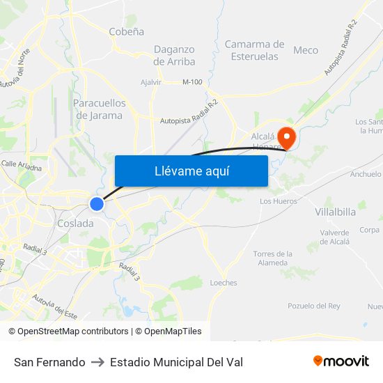 San Fernando to Estadio Municipal Del Val map