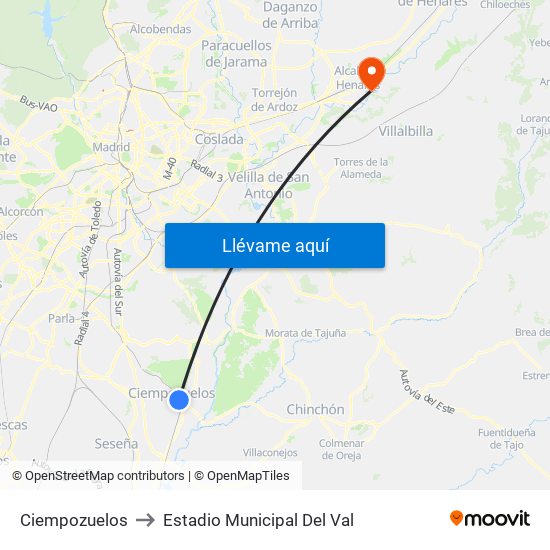 Ciempozuelos to Estadio Municipal Del Val map