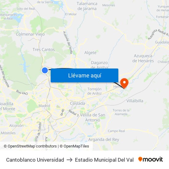Cantoblanco Universidad to Estadio Municipal Del Val map