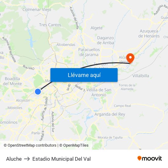 Aluche to Estadio Municipal Del Val map