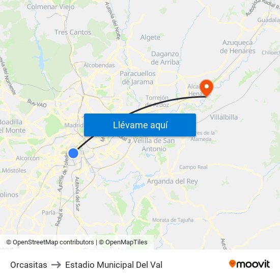 Orcasitas to Estadio Municipal Del Val map