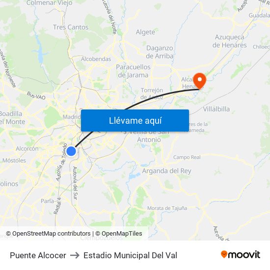 Puente Alcocer to Estadio Municipal Del Val map