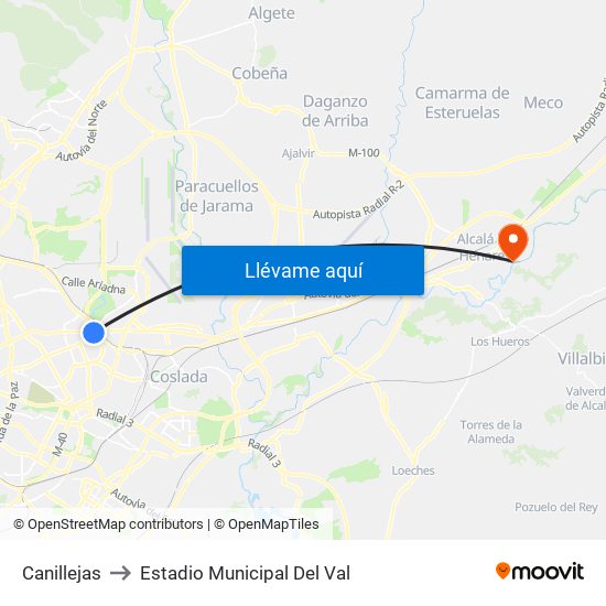 Canillejas to Estadio Municipal Del Val map