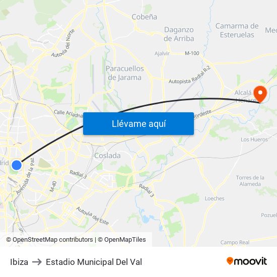 Ibiza to Estadio Municipal Del Val map