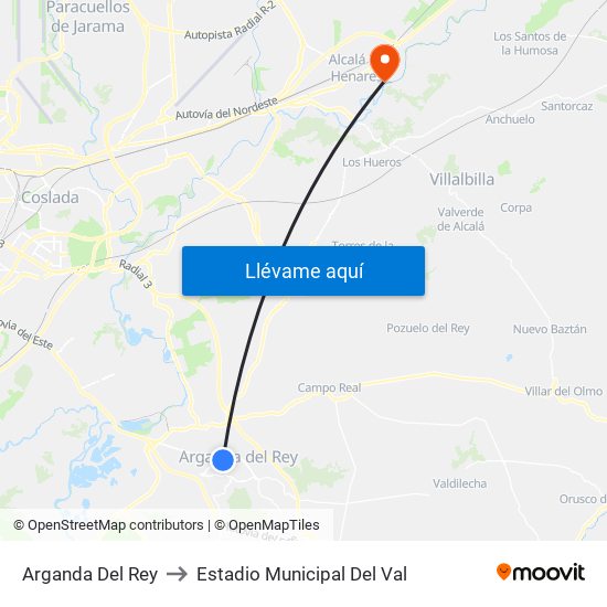 Arganda Del Rey to Estadio Municipal Del Val map