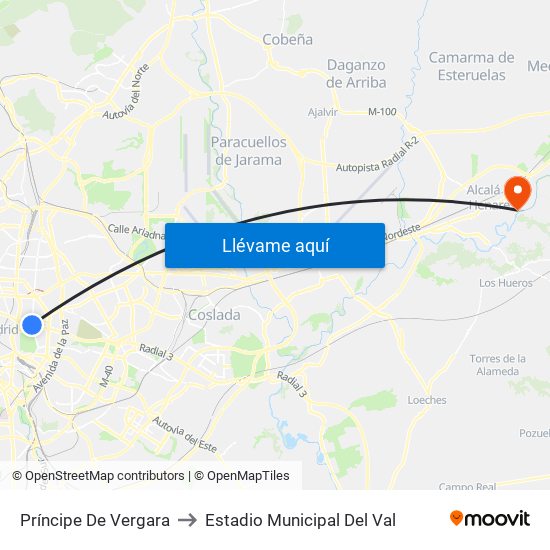 Príncipe De Vergara to Estadio Municipal Del Val map