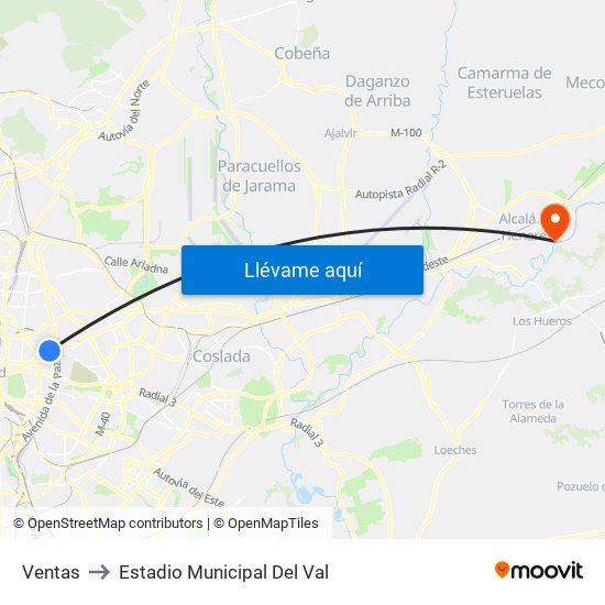 Ventas to Estadio Municipal Del Val map