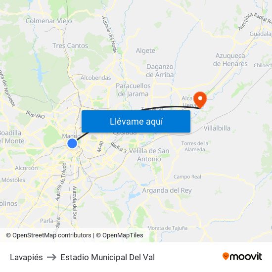 Lavapiés to Estadio Municipal Del Val map