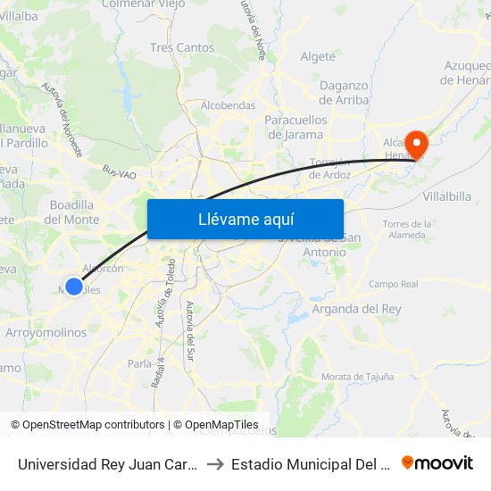 Universidad Rey Juan Carlos to Estadio Municipal Del Val map