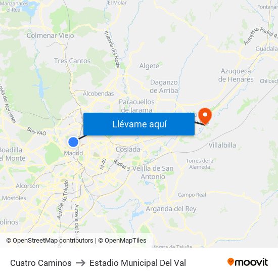 Cuatro Caminos to Estadio Municipal Del Val map
