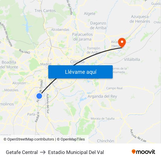 Getafe Central to Estadio Municipal Del Val map