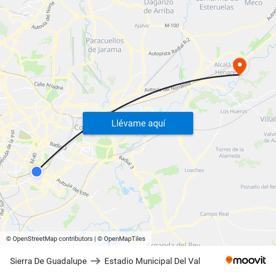 Sierra De Guadalupe to Estadio Municipal Del Val map