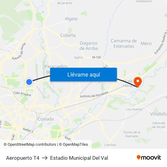 Aeropuerto T4 to Estadio Municipal Del Val map