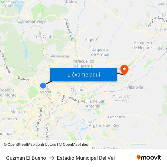 Guzmán El Bueno to Estadio Municipal Del Val map