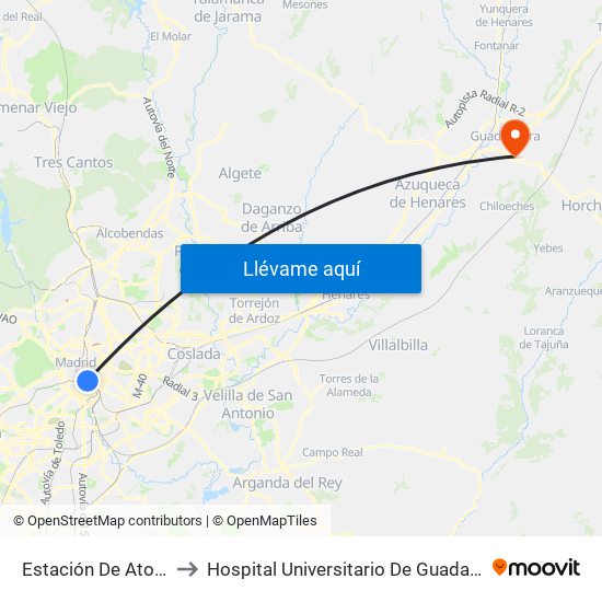 Estación De Atocha to Hospital Universitario De Guadalajara map