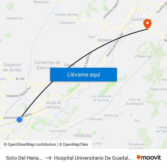 Soto Del Henares to Hospital Universitario De Guadalajara map