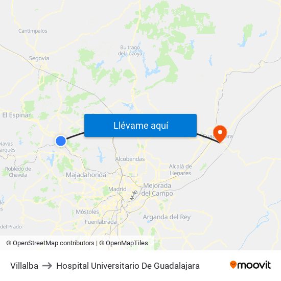 Villalba to Hospital Universitario De Guadalajara map