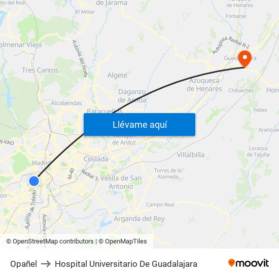 Opañel to Hospital Universitario De Guadalajara map