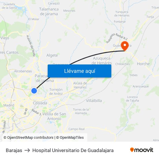 Barajas to Hospital Universitario De Guadalajara map