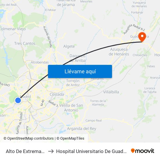 Alto De Extremadura to Hospital Universitario De Guadalajara map