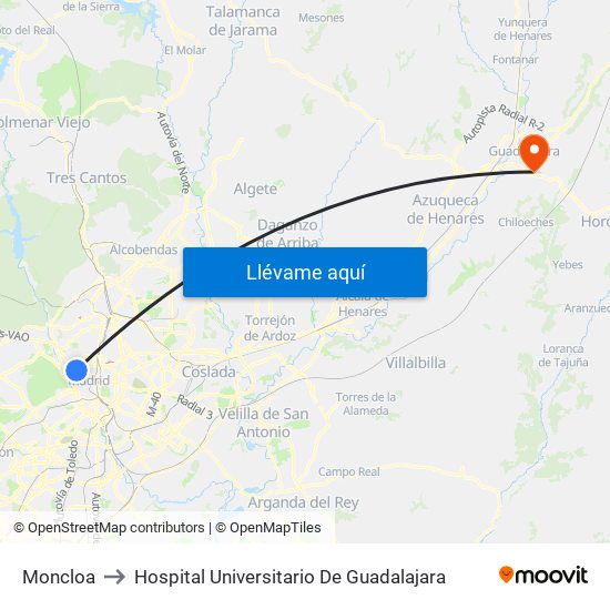 Moncloa to Hospital Universitario De Guadalajara map