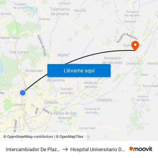 Intercambiador De Plaza De Castilla to Hospital Universitario De Guadalajara map