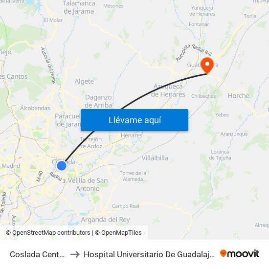 Coslada Central to Hospital Universitario De Guadalajara map