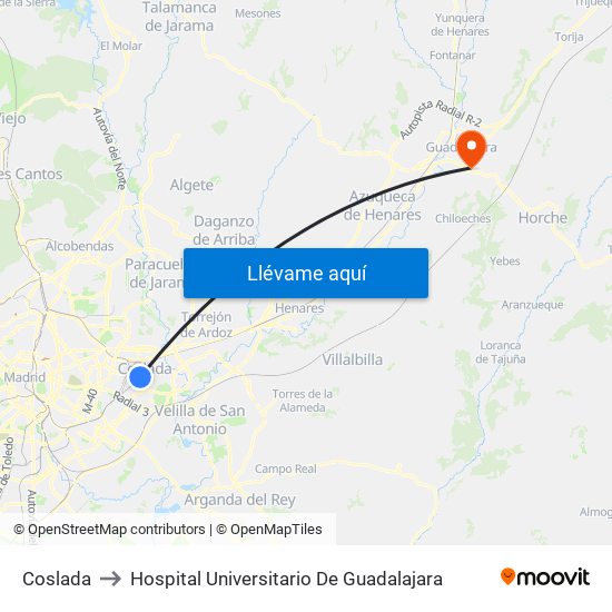 Coslada to Hospital Universitario De Guadalajara map