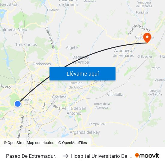 Paseo De Extremadura - El Greco to Hospital Universitario De Guadalajara map