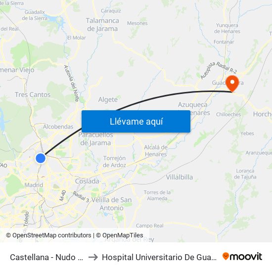 Castellana - Nudo Norte to Hospital Universitario De Guadalajara map