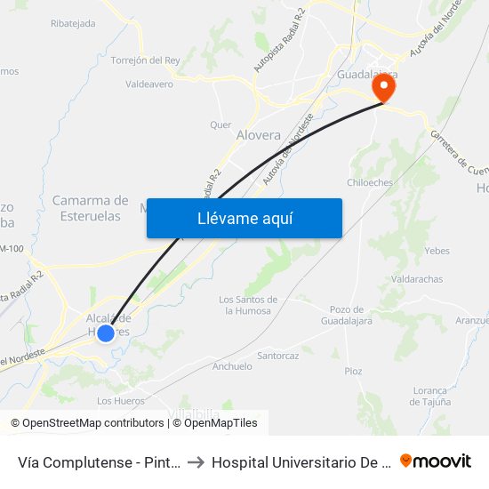 Vía Complutense - Pintor Picasso to Hospital Universitario De Guadalajara map