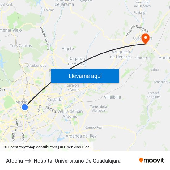 Atocha to Hospital Universitario De Guadalajara map