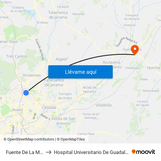 Fuente De La Mora to Hospital Universitario De Guadalajara map