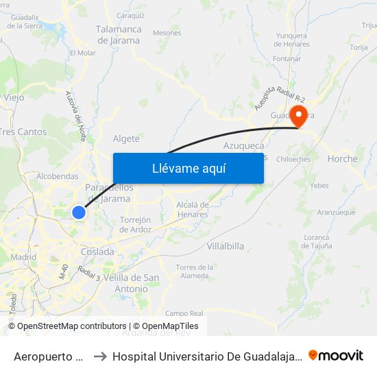 Aeropuerto T4 to Hospital Universitario De Guadalajara map